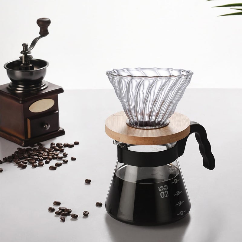 Gute Glass Coffee Dripper/Filter - Cone Glass Pour Over Coffee Dripper with Bamboo Stand, 1-4 Cups Drip Coffee Maker Funnel Accessories for Home, Office - Image 1